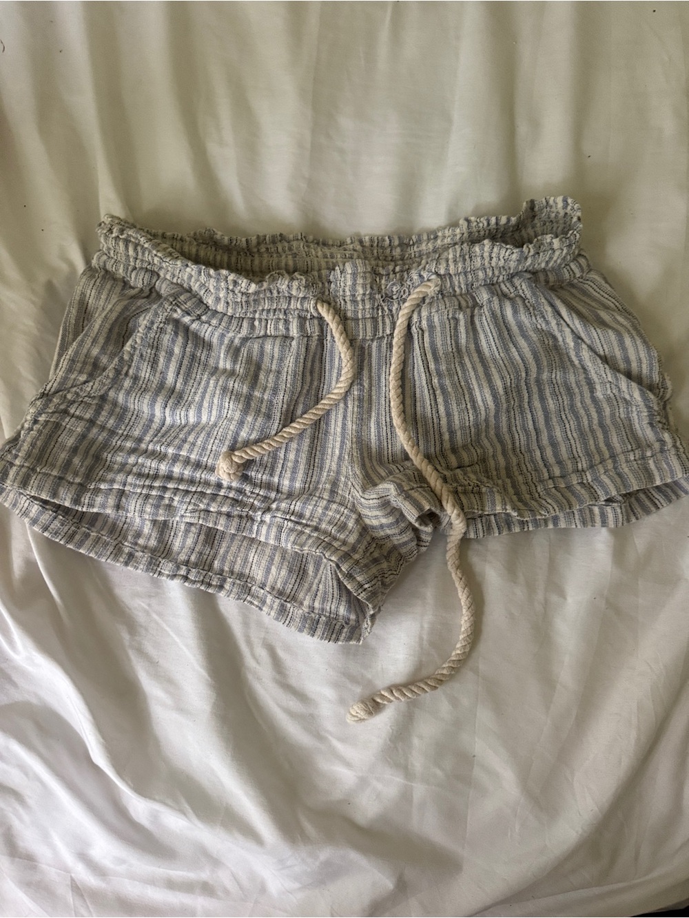 Roxy Blue and White Striped Drawstring Athletic Shorts